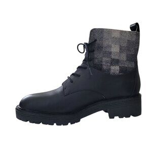 KELSI DAGGER BROOKLYN Black & Gray Checkered Leather Ankle Combat Boots Sz 7.5